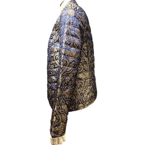 Chicos Reversible Quilted Puffer Jacket Elegant Blue Gold Paisley Lightweight 00 - Picture 2 of 13
